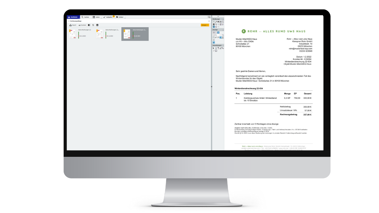 Mockup Website Anwendungsfall Rechnungsverarbeitung