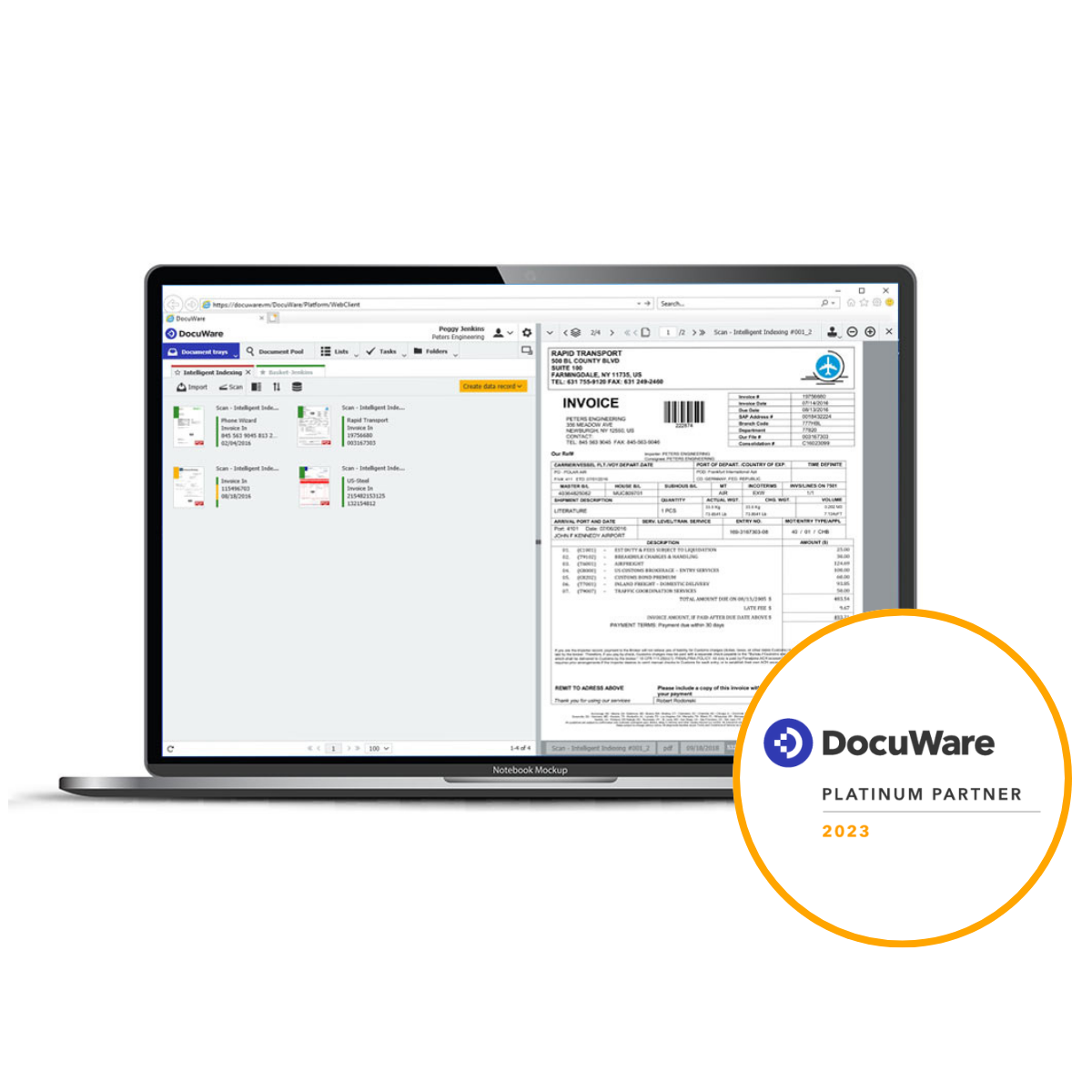 DocuWare Mockup und Platinum Partner 2023 orange